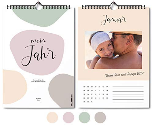 A4 Fotokalender, Wandkalender, Bastelkalender, immerwährend ohne Jahr, modern & wohnlich in Pastellfarben, idealer Kalender zum Selbstgestalten, Basteln & Verschenken