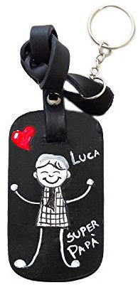Porte-clés en cuir peint à la main - SUPER-PAPA - Porte-clés avec mousqueton, Porte-clés fête des pères, Porte-clés personnalisé, Cuir véritable, Cadeau papa, Fabriqué en Italie
