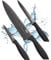 Grey Damask 3pce Kitchen Knife Set - 9cm/3.5” Paring, 13cm/5” Utility, 20cm/8” Chef Knives. Ultra Modern, Slate Damascus Effect, Razor Sharp, Titanium Coated, Stainless Steel Bladed Knives