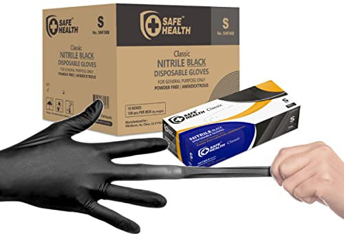 Safe Health Nitrilhandschuhe Industrie-Einweghandschuhe S 1000 Stück Box Puderfrei, Latexfrei, Untersuchungshandschuhe Kfz Werkstatt Kochhandschuhe Reparatur-Auto-Wartung-Haushalt-TäGlich (S, Schwarz)
