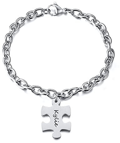 Personalisierte Edelstahl beste Freundschaft Armband Mit 1/2/3/4 Stück Puzzle Anhänger für Damen Paare Schwester Seelenverwandte Puzzle-Armband für Geburtstag Jahrestag Freundschaft Graduierung