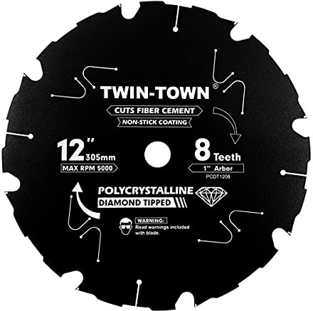 TWIN-TOWN Lame de scie à ciment Hardie en fibre polycristalline à 8 dents de 30,5 cm avec tige de 2,5 cm