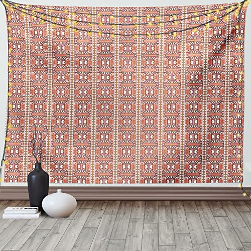 ABAKUHAUS Jugendstil Wandteppich, Geometrische Formen Ethnische, Wohnzimmer Schlafzimmer Heim Seidiges Satin Wandteppich, 150 x 100 cm, Salmon Pale Brown White