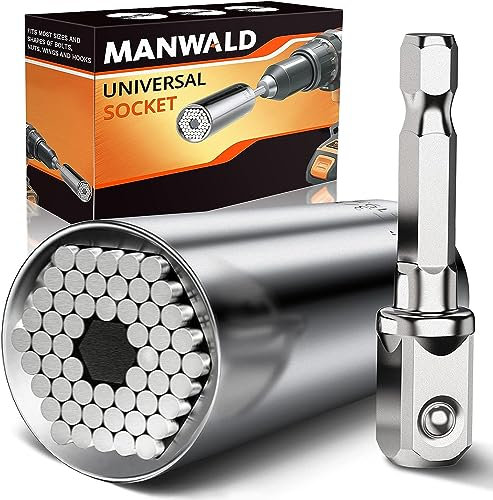 MANWALD Outil à douille universel, super douille pour dévisser n'importe quel boulon, perceuse à douille réglable avec adaptateur, cadeau de fête des pères, cadeau de la part de fille, épouse, fils