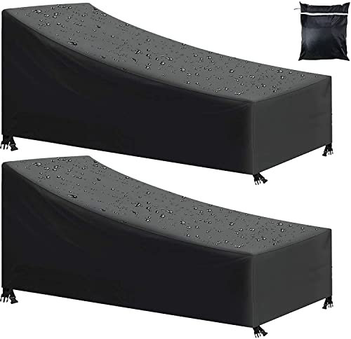 Housse de Chaise Longue de Jardin 2 pcs, Imperméable, Résistance au Vent, Anti-UV, Tissu Oxford 210D Housse pour Chaise Longue de Jardin avec Corde et Boucle - Noir (200x75x40/70cm)
