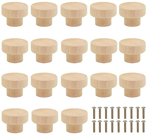 Schubladenknöpfe aus Holz, 18 Stück, Möbelgriff aus Holz, Schubladengriffe aus Holz, Kabinett, Schrank, Knopf, Griffe mit Schrauben, Natur, Möbelknopf aus Holz für Küche, Schrank, Kommode, Schublade