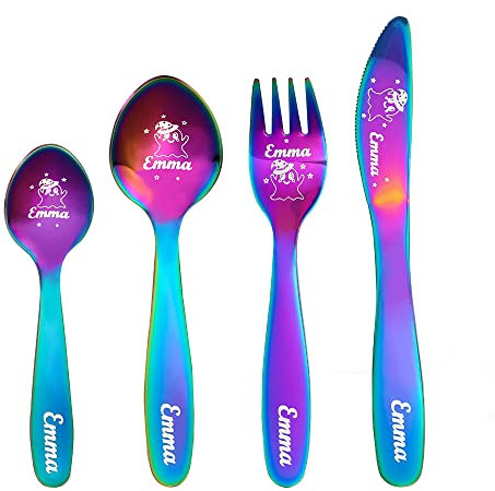 Ensemble de 4 couverts d'Halloween personnalisés pour enfants avec motifs et noms personnalisés en acier inoxydable Ustensiles sûrs pour enfants et toutpetits Idéal pour la cuisine et la maison