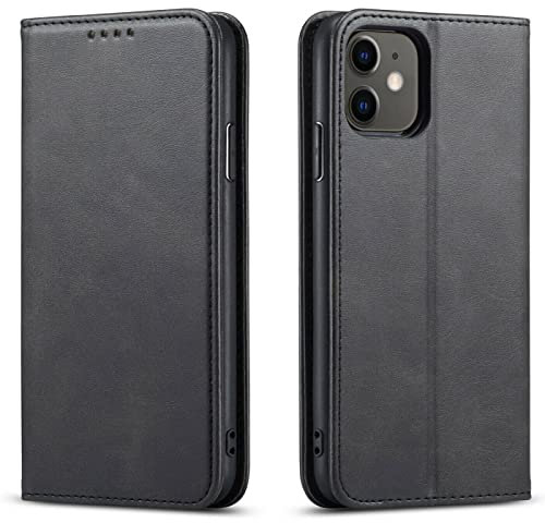 Mixroom - Custodia Cover Case a Libro Nero Per iPhone 11 Con Stand In Ecopelle Chiusura magnetica Formato Portafoglio Parte Interna In TPU Morbida