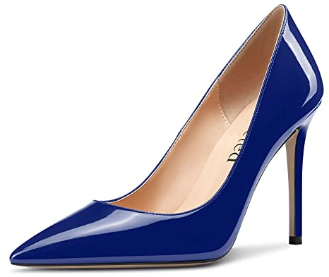 Saekcted Tacchi Alti Donna Spillo Punta Punta Scarpe 10 CM Heel High Heels Pumps Blu Verniciata 37 EU