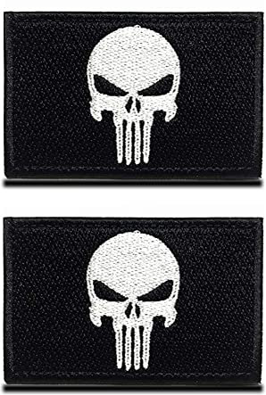 2 PCS Kompatibel mit Punisher Patch Airsoft Patch Militär Patches Aufkleber Abzeichen Bänder für Airsoft Cosplay Paintball Taktische Kleidung Rucksack Uniform Weste Hundegeschirr