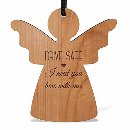 Personalisierter Schutzengel Auto Anhänger - Rückspiegel Autospiegel Anhänger aus echtem Holz mit Wunsch Gravur - Autozubehör Innenraum Deko Spiegelanhänger Autoanhänger Engel als Autodeko