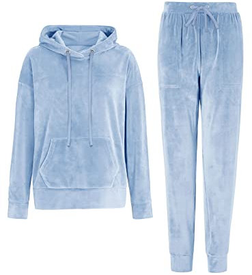 REORIA Damen Tracksuit Set Langarm Hoodie Jogger Rundhalsausschnitt Zweiteiliges Outfit Trainingsanzug Hellblau XL