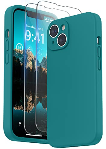 SURPHY Compatible with iPhone 14 Case with Screen Protector, Liquid Silicone Protection for Each Lens Shockproof Thickened Rubber Cover for iPhone 14 6.1 inch 2022, Teal Blue