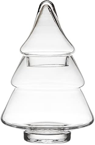 HOMLA Tinsel Lametta-Weihnachtsbaum - Förmige Dekoration und Süßigkeiten - Aufbewahrungsdose - Behälter für Süßigkeiten und Lebkuchen - 100% transparentes Glas 39 x 25 cm