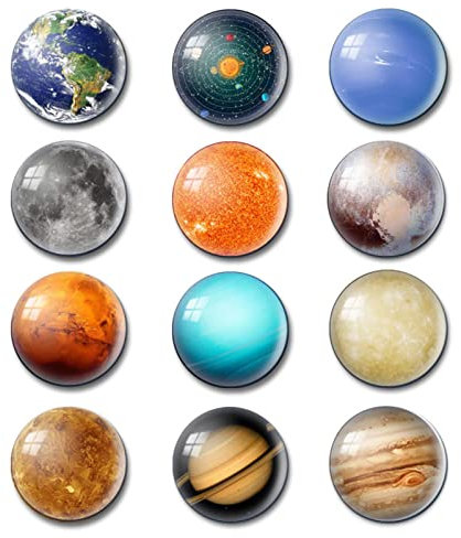 Planet Fridge Magnets | Round Space Magnetic Stickers Aesthetic | 12 sets Refrigerator Stickers Magnet for Home, Kitchen, Blackboard