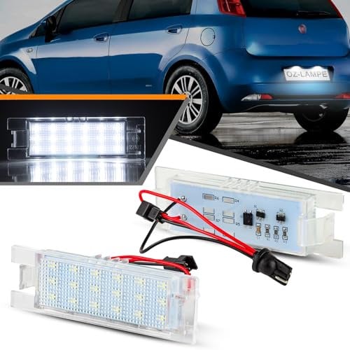 OZ-LAMPE Led License Number Plate Lights, Number Plate Light Housing for Fiat Grande Punto Van 199 188 188AX Seicento 187 Multipla 186 Marea 185, Error free Car Number Plate Lights