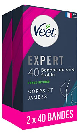 Veet EXPERT - Lot de 80 Bandes De Cire Froide - Corps & Jambes - Peaux Sèches