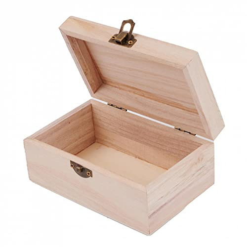 HOHOVYVY Wooden Box with Lid, Square, for Storage with Metal Clasp, Wooden Chests, Treasure Chest, Jewellery Box, 15 x 10.5 x 6.5 cm