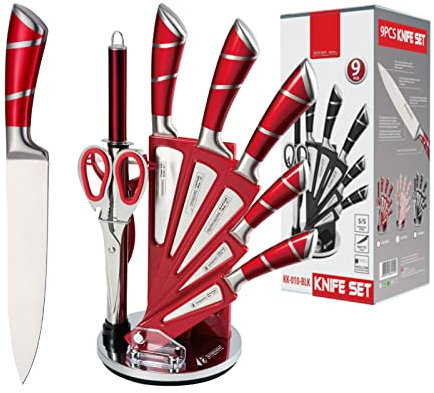 Ensemble de couteaux 8 pièces, ensemble de couteaux de cuisine en acier inoxydable de qualité supérieure, ensemble de couteaux de chef, ensemble de couteaux de chef ultra tranchants,Rouge