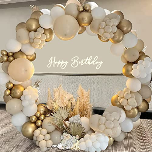 Weiß Gold Luftballons Girlande, 124 Stück Sand Weiß Gold Ballon Girlande mit Nude Ballons, Ballon Girlande Beige für Geburtstag Party Dekoration, Babyparty, Boho Hochzeit, Baby Shower, Verlobung Party
