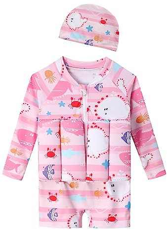 LAT LEE AND TOWN Jungen Schwimmender Badeanzug Baby Schwimmanzug uv Schutz Fisch Bademode Einteiler Set mit Hut Rosa