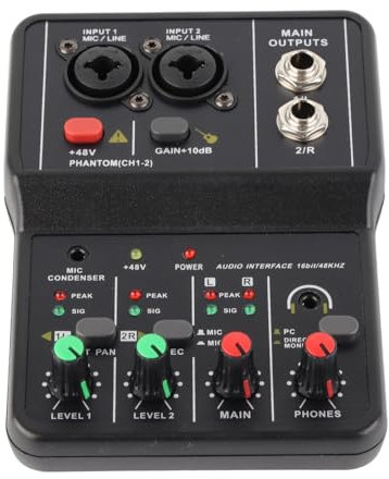 2 Canales de Audio, Phantom Power Compact Sound Mixing Kanal Mezclador Audio Mixer USB 48V Console para Grabación de Música Home Karaoke Internet