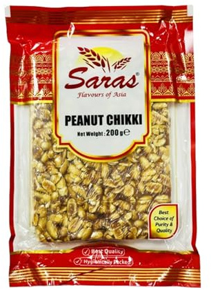 Saras Peanut Chikki 200g (Pack of 2) | Traditional Indian Sweet Candy | Indian Peanut Brittle, Peanut Candy, Delicious & Crunchy Energy Snack