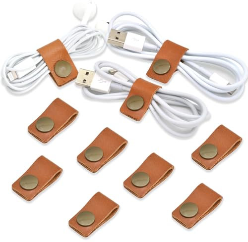 CAILLU cord organizer,cord keeper,USB holder,cable management,cable Straps,earbud case,wrap headphone,headset winder,Phone earphone clips ties,Tiny Leather Handmade cord taco (Brown 10 FX style)