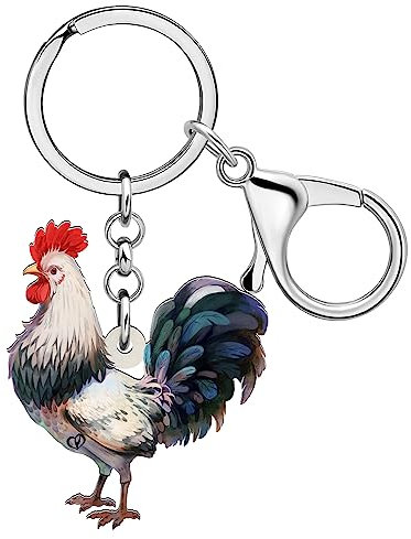 RAIDIN Acryl süße Huhn Henne Hahn Schlüsselanhänger für Damen Schlüsselringe Geschenke für Auto Handtasche Taschen Schlüssel Haustierliebhaber (Weiß)