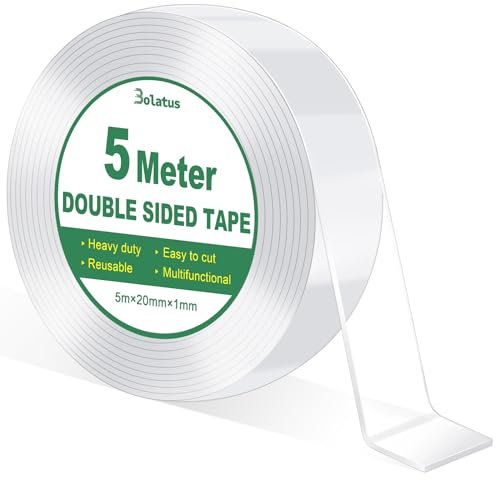 Bolatus 5m Doppelseitiges Klebeband Transparent Extra Stark Nano Klebeband Double Sided Tape Ablösbar Doppelseitig Klebeband Dünn für Zuhause, Küche, Auto oder Mehrzweck(1 Rolle)