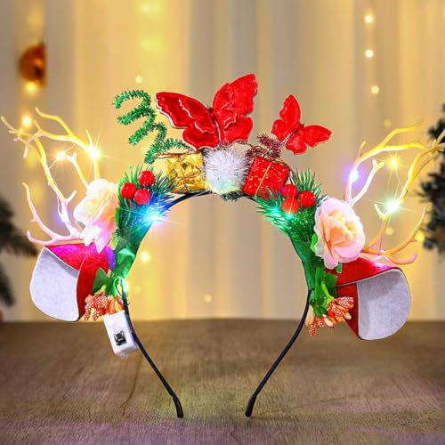 Edary LED Weihnachts Stirnband Leuchtendes Schmetterling Haarreif Weihnachtskostüm, Haar-Accessoires für Frauen