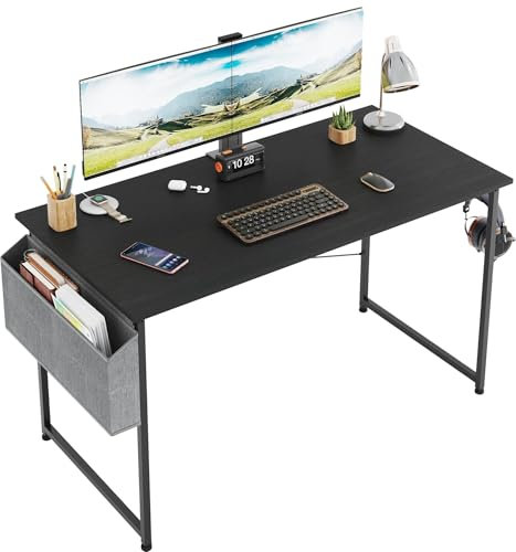 Schreibtisch, Computertisch mit Kopfhörer Halter und Aufbewahrungstasche, Stabil Arbeitstisch, Industrie-Design, PC Tisch, Kleiner Bürotisch Officetisch für Home, Office (Schwarz, 100 x 50 x 75 cm)