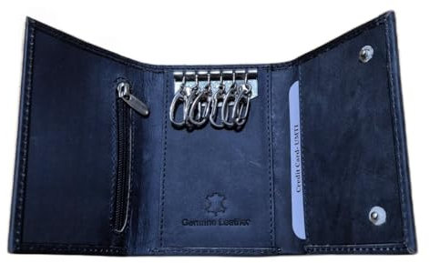 UMTI - Custodia per chiavi, 23 (221 A), in pelle, con 6 ganci, blu navy, Astuccio portachiavi