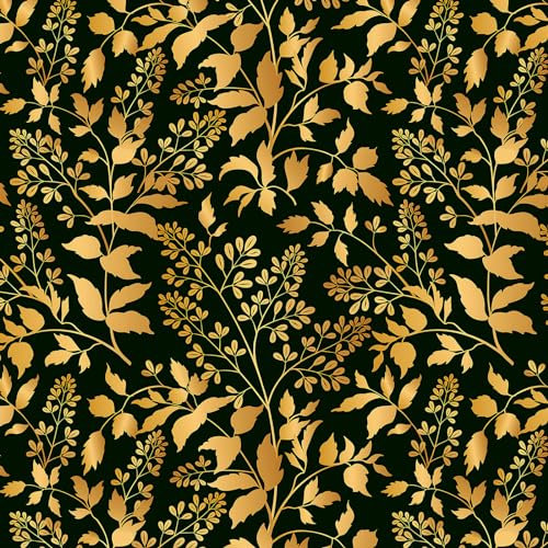 Reqfen 41CMX3M Self Adhesive Wallpaper Black and Gold Wallpaper Peel and Stick Wallpaper Leaf Contact Paper Vintage Vinyl Film Waterproof Contact Paper for Bedroom Living Room Wall Cabinet Shelf