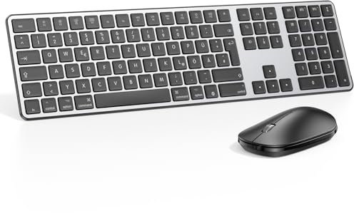 Bluetooth-Mac-Tastatur und -Maus, OMOTON Kabellose Tastatur und Maus für Apple MacBook Pro/Air, iMac, iMac Pro, Mac mini/Pro, AAA Batteriebetrieben, Volle Größe, Mehrere Geräte, QWERTZ, Raumgrau