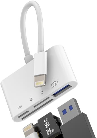 Adattatore Lightning a USB Lettore Schede SD(4 in 1)OTG 3.0 Jack Cavo per iPhone 14 Pro Max Fotocamera Micro SD Memoria per Apple MFi Certified Carica per iPad TF Scheda Trasferire Cavetto Connettore