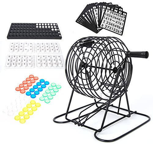 Deluxe-Bingo-Spielset, Traditionelles Bingo-Spiel, Traditionelles Bingo-Spiel, Bingo-Spiel, Wein-Set mit Metallkäfig und Bunten Bingo-Chips und Bällen,