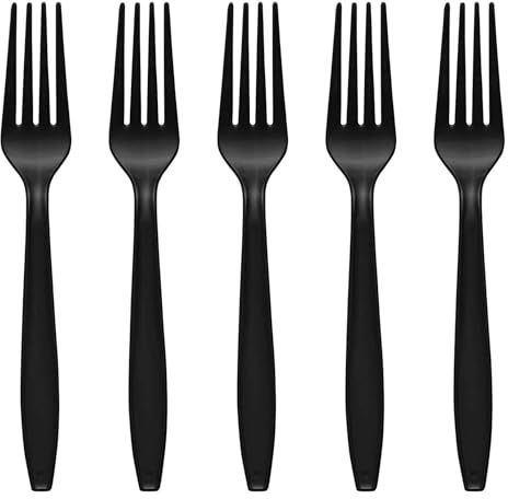 Tezraftaar® 300 x Tithe Heavy Duty Plastic Forks Reusable Black Cutlery Set BPA Free Durable Catering Wedding Kids Parties Picnic Traveling