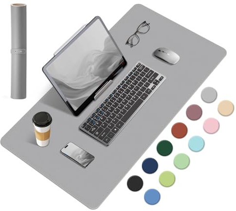 Anti-Rutsch-Schreibtischmatte, Schreibtischunterlage aus Naturkork und Leder, Wasserdichtes Großes Mauspad, Tischschutzmatte für den Schreibtisch, Mauspad für Büro/Haus/Decke (Hellgrau, 60x34CM)