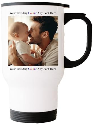 Hoolaroo Personalised Travel Mug Coffee Cup with Photo Upload and Text, Fathers Day Gift for Dad 14oz Customisable Coffee Cup Mum Daddy Present
