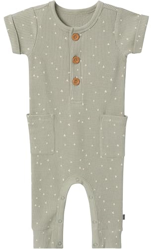 Modern Moments by Gerber Baby Boys' Short Sleeve Long Leg Romper, Medium Green Triangles, 6-9 Months