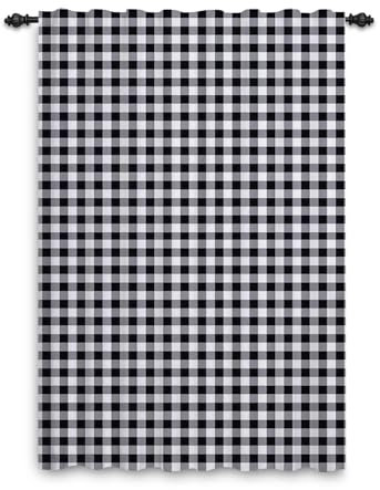 ggaimwf Checked Curtains Black and White Gingham Curtains for Living Room Farmhouse Classic Plaid Curtains Window Treatments Bedroom Nursery Internal Door Back Tab Curtain Drape 117x229cm 1 Panel
