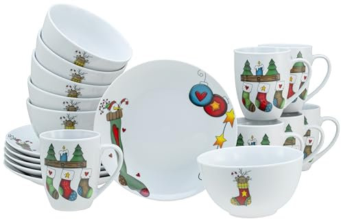 CreaTable, 21844, Serie Luna Socken, 18-teiliges Geschirrset für 6 Personen, Frühstücksset aus Porzellan, spülmaschinen- und mikrowellengeeignet, Qualitätsproduktion