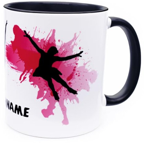 Eiskunstlauf Tasse mit Namen personalisiert Eiskunstläuferin Motiv Becher Geschenkidee Ausrüstung Geschenk Zubehör Accessoires Figur Schlittschuh Deko Frau Trainerin Mädchen Kinder Damen Keramik 330ml