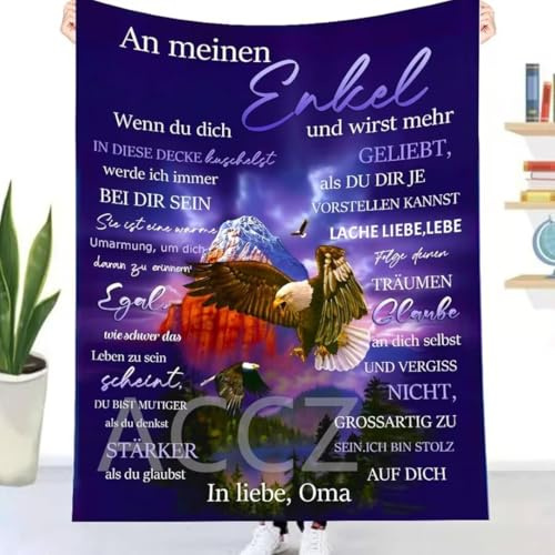 Kuscheldecke Personalisierte Decke Geschenke für Enkel von Oma, Geburtstag Geschenke für Enkel Flanell Deutsche Nachricht Briefdecke Positiv Ermutigen Wohndecke für Couch Bett Tv-Decken Geschenk