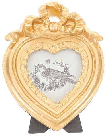 Cabilock Herzförmiger Bilderrahmen Aus Harz – Vintage Kleiner Fotorahmen Zum Aufhängen Und Aufstellen Für Schlafzimmer Wohnzimmer Heimdekoration