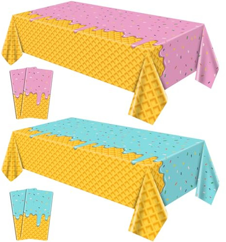 Hegbolke Lot de 4 nappes de décoration de fête en forme de crème glacée pour enfants, fête prénatale, fête d'anniversaire, donut, 130 x 218 cm