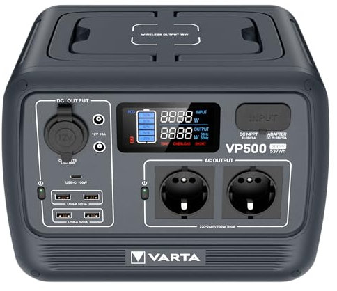 VARTA Mobile Powerstation VP500, Power Station, tragbar, 537Wh LiFePO4 Generator, 700W (1400W Spitze), Akku, Batterie, Notstrom für Camping, Freizeit & Stromausfall