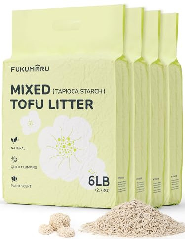 FUKUMARU Tofu Katzenstreu mit Kassava 10.8KG. Antihaftende Ultraklumpende, Staubfrei, natürlicher Gardenien-Duft, Geruchskontrolle, spült in der Toilette, Geringe Rückstände