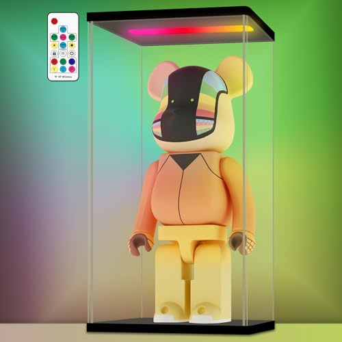 Nonemey Acryl Vitrine / Schaukasten mit RGB LED Licht & Fernbedienung - Transparent staubdichte Display Case Box für Sammlerstücke,Figuren & Collectibles-Schwarz 15x12x30 cm